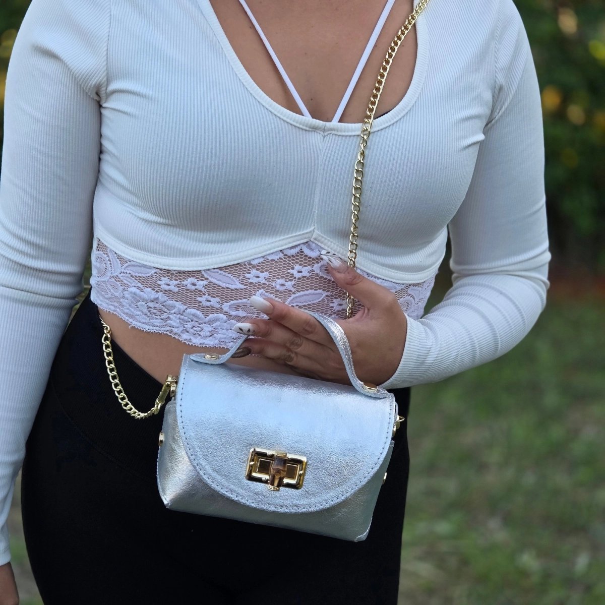 Sac cuir argenté made in Italy
