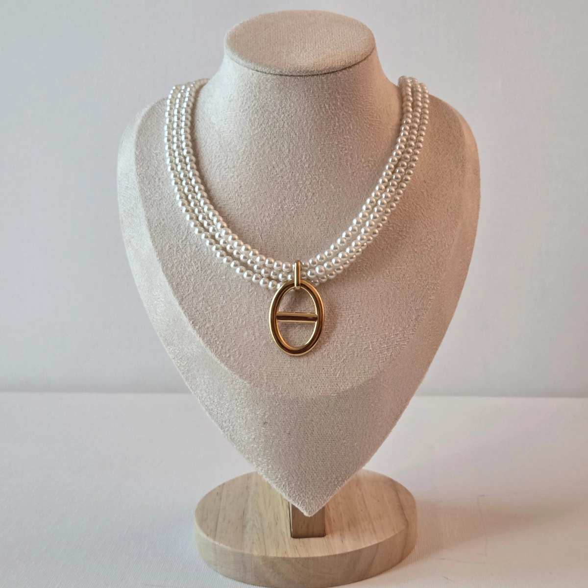 Collier femme perles blanches acier inoxydable doré multi rangs chic élégant