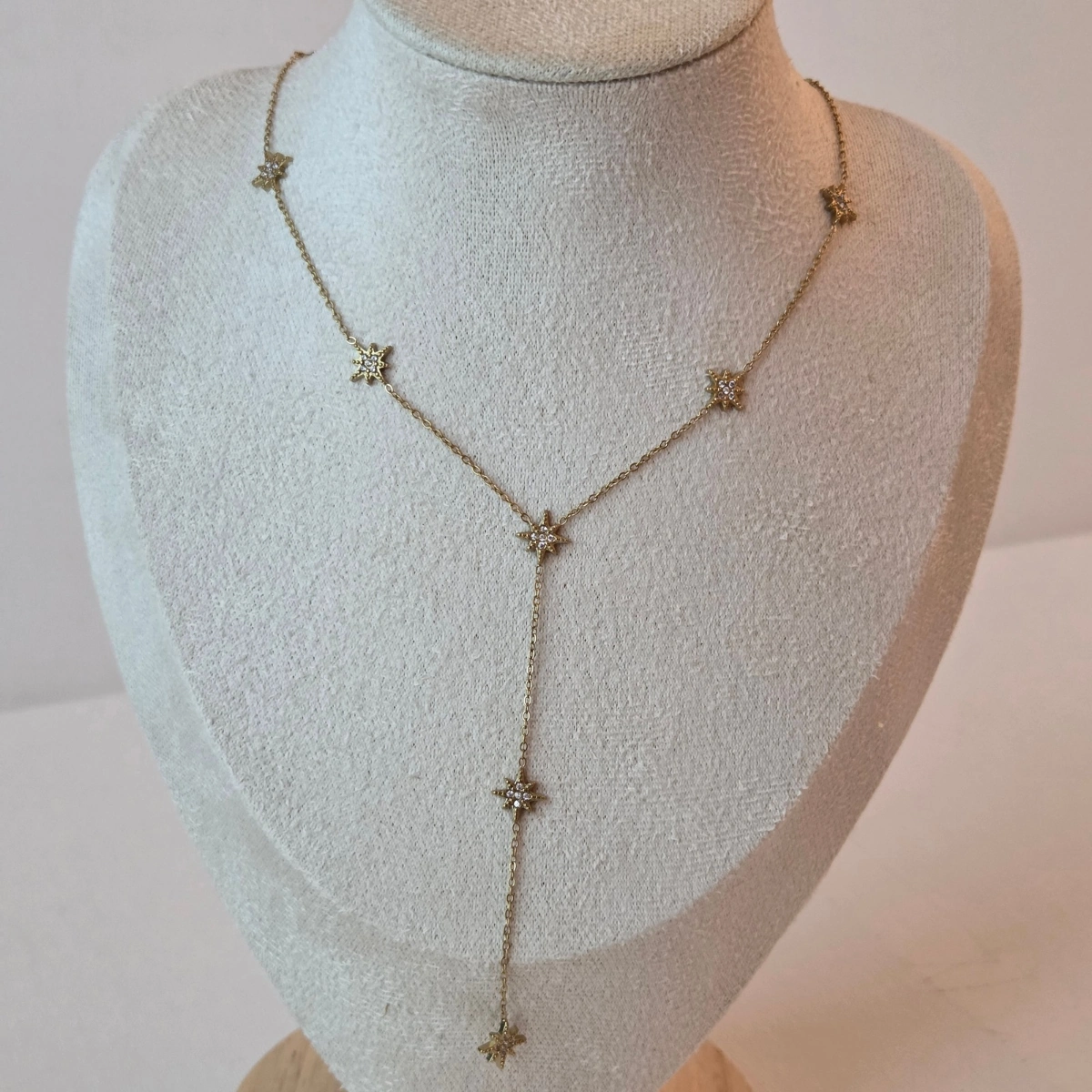 Collier femme acier inoxydable étoiles pendantes doré avec chaînette en forme de Y